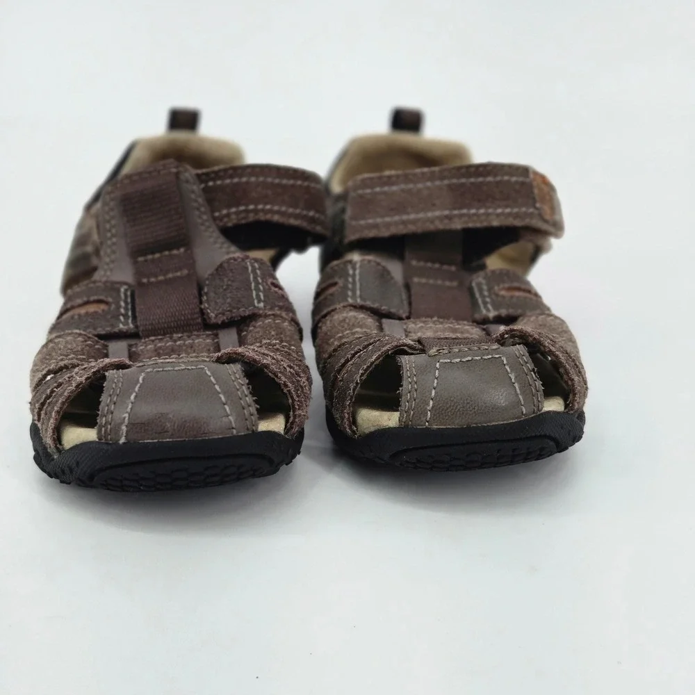 Stride Rite SRT Ericson Boys Brown Leather Closed Toe Fisherman Sandals 12W VGUC